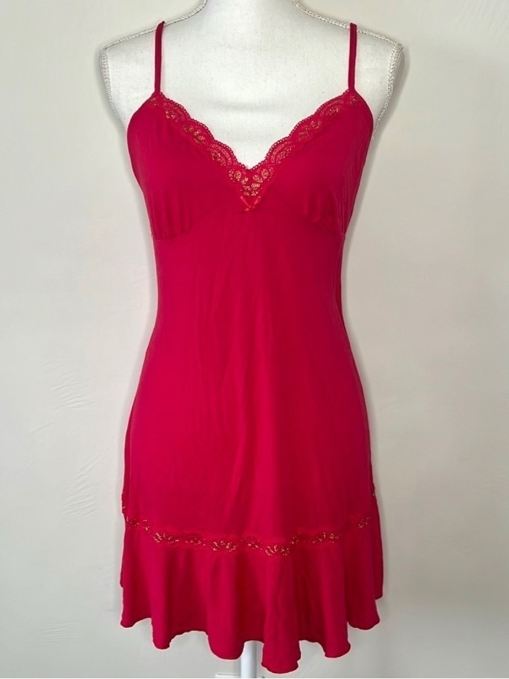 Victoria’s Secret Angels Y2K VTG Fuschia Pink Nightgown Slip Dress Lace Trim XS